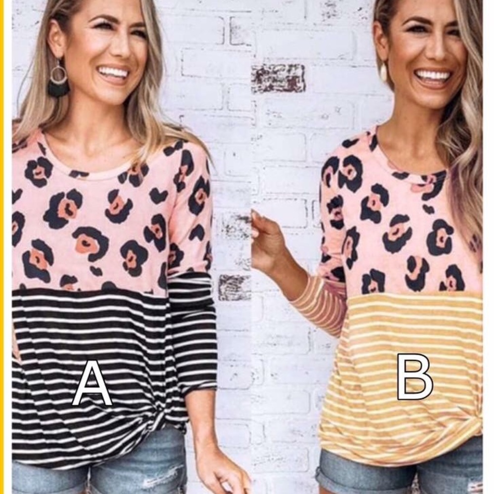 Pink/Black Patterned 3/4 Sleeve Tee